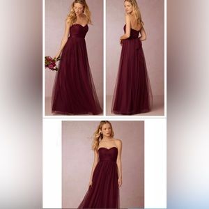 Used wine red strapless formal dress.